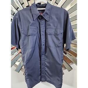 True spec , blue , butten up short sleeve , small shirt